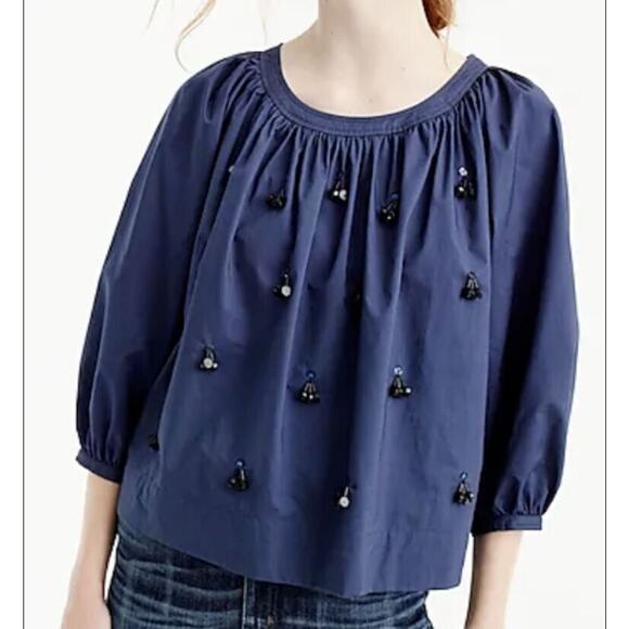 J. Crew Size Medium M Blue Bead Sequin Dangle The Perfect Embellished Top NEW - Picture 2 of 7